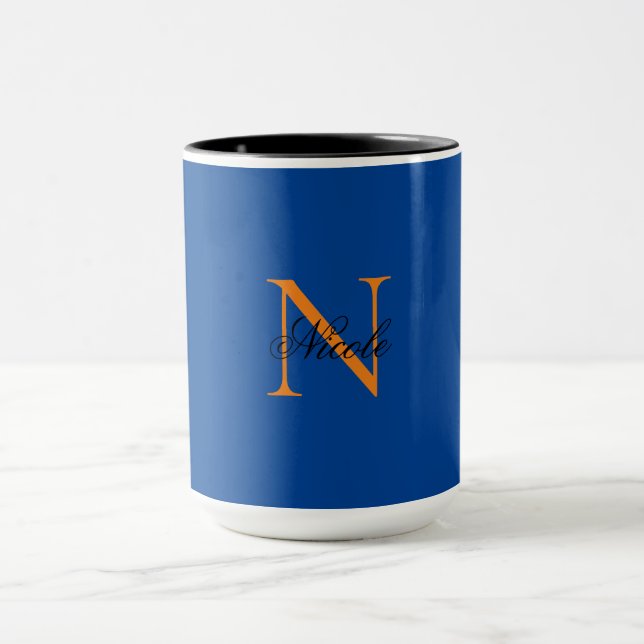 Initial Monogrammed Handwritten Own Name Deep Blue Mug (Center)