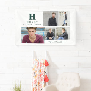 Initial multi photo graduate announcement green banner