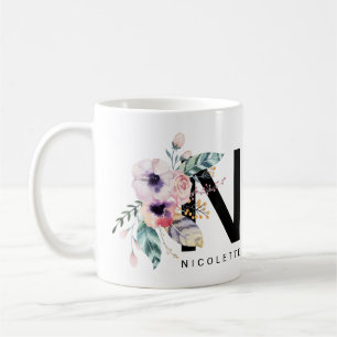 Initial 'N' Alphabet Mug Monogram Boho Watercolour