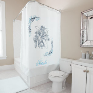 Initial "N" Blue Monogram Calm Floral