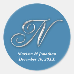 Initial N blue monogram custom name favour seal