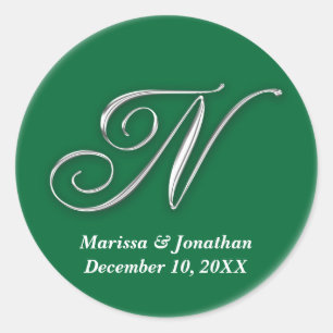 Initial N green monogram custom name favour seal