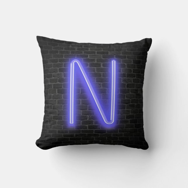 Initial N In Neon Marquee On Brick Throw Pillow (Front)