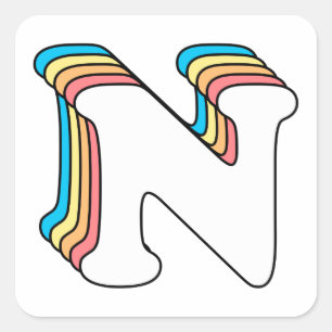 Initial N Letter Name Cute Rainbow Alphabet Square Sticker