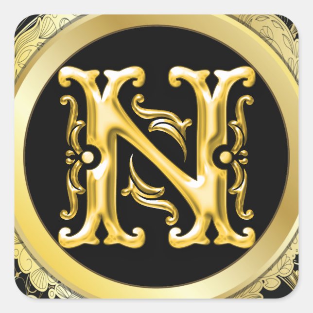 Initial N Square Sticker in Gold (Front)