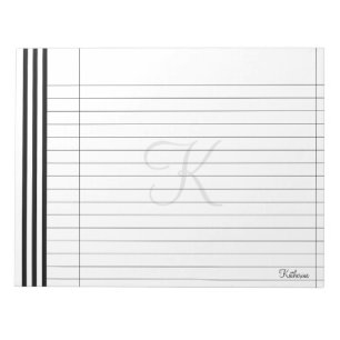 Initial & Name Black/White Simple Stripes Pattern Notepad