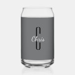 Initial Name | Charcoal Grey Beverage Can Glass<br><div class="desc">Popular can glass is an ideal gift for any occasion or treat yourself. This 16oz drinking glass resembles a classic beverage can design. Full charcoal grey wrap around the glass with a black skinny font initial and simple script name in a light grey, on both sides. Easily change text once...</div>