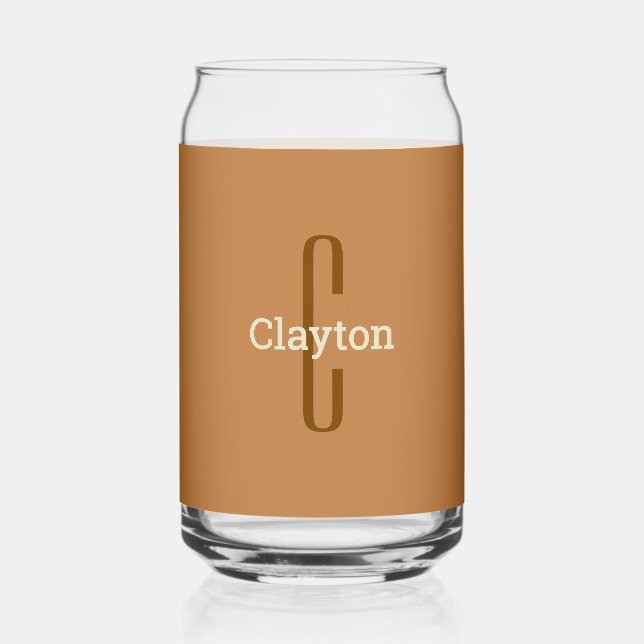 Initial Name | Masculine Copper & Brown Beverage Can Glass (Front)
