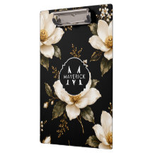 Initial Name on Magnolia Floral Seamless Pattern