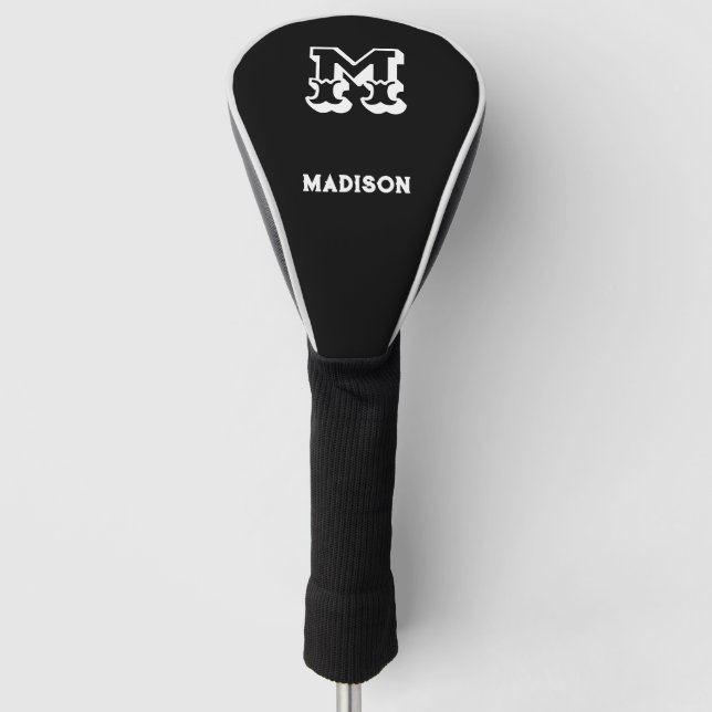 Initial Name White and Black  Golf Head Cover (Front)
