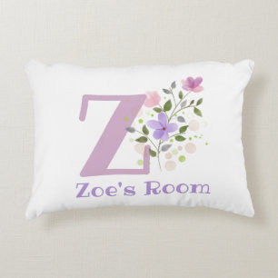 Initial & Name with Floral Design Accent Pillow