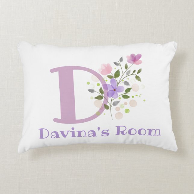 Initial & Name with Floral Design Accent Pillow (Front)