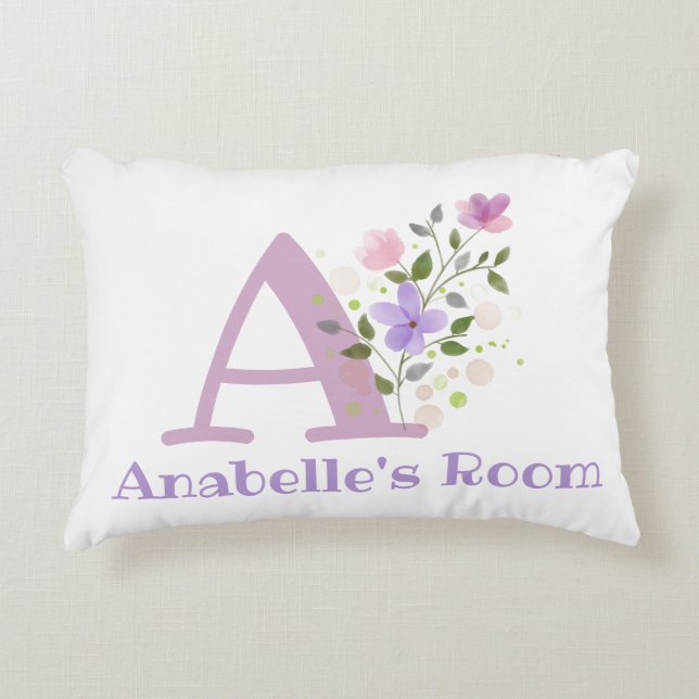 Initial & Name with Floral Design Accent Pillow (Front)