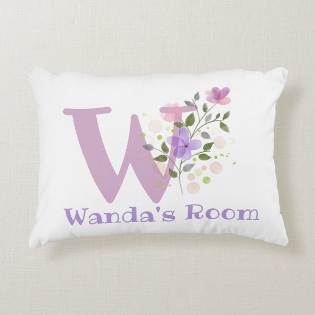 Initial & Name with Floral Design Accent Pillow (Front)