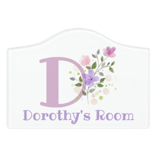 Initial & Name with Floral Design Door Sign