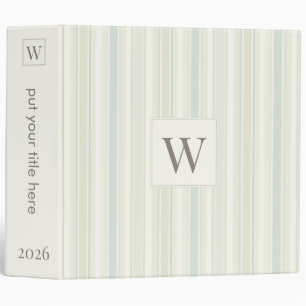 Initial Neutral Dusty Blue Stripe Rustic Farmhouse Binder