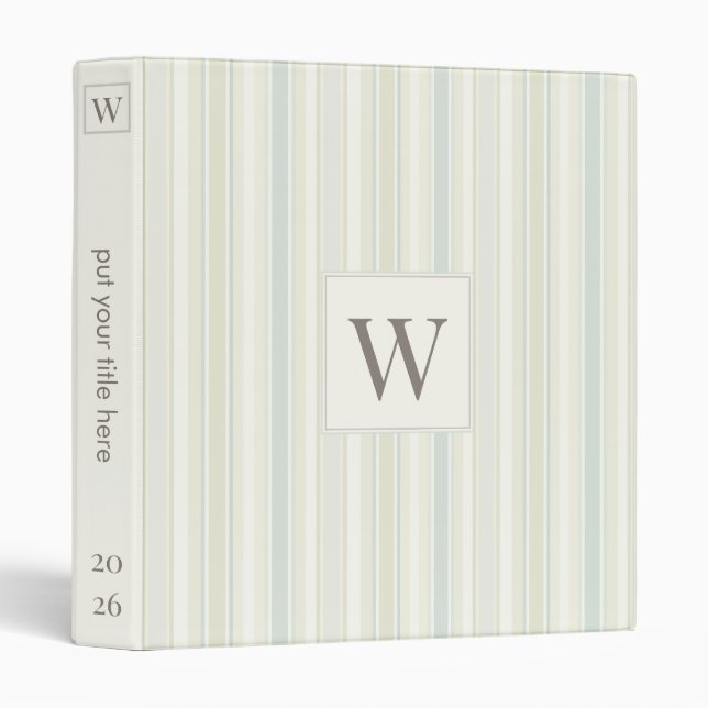 Initial Neutral Dusty Blue Stripe Rustic Farmhouse Binder (Front/Spine)