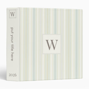 Initial Neutral Dusty Blue Stripe Rustic Farmhouse Binder