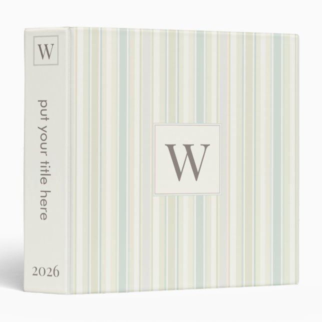 Initial Neutral Dusty Blue Stripe Rustic Farmhouse Binder (Front/Spine)