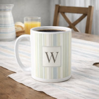 Initial Neutral Dusty Blue Stripe Rustic Farmhouse