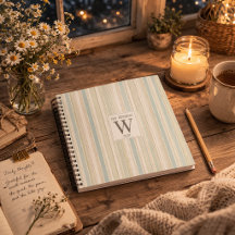 Initial Neutral Dusty Blue Stripe Rustic Farmhouse