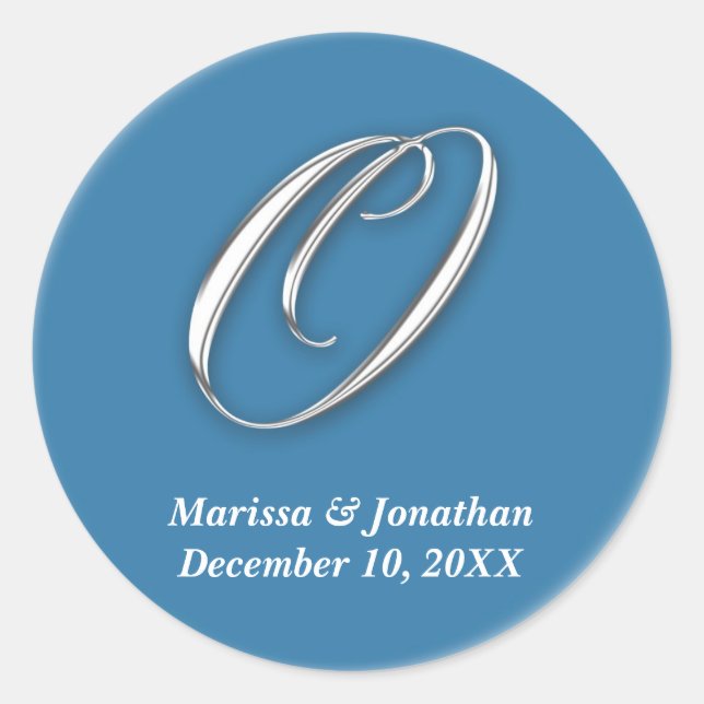 Initial O blue monogram custom name favour seal (Front)
