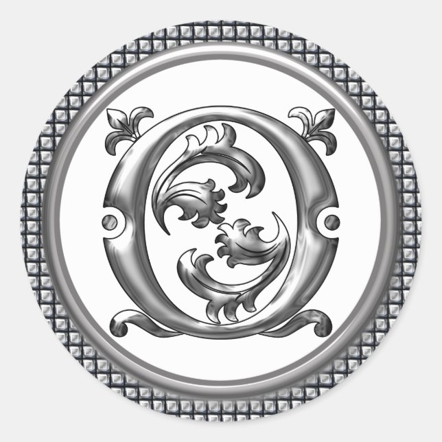 Initial O Round Sticker in Silver (Front)