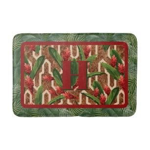 Initial on Tropical Plant Pattern Bath Mat