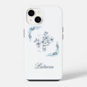 Initial "P" Blue Monogram Calm Floral iPhone 14 Case