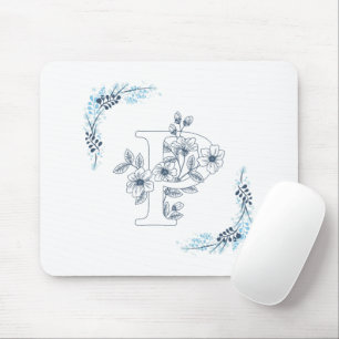 Initial "P" Blue Monogram Calm Floral Mouse Pad