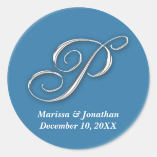 Initial P blue monogram custom name favour seal