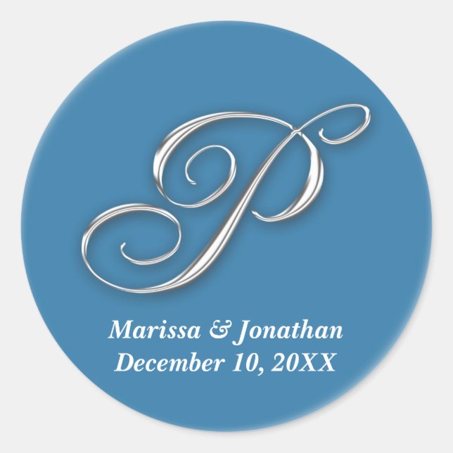 Initial P blue monogram custom name favour seal (Front)