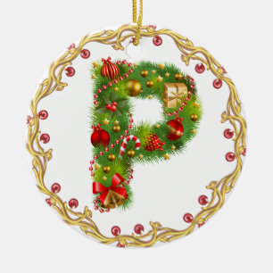 initial P monogrammed christmas ornament - circle