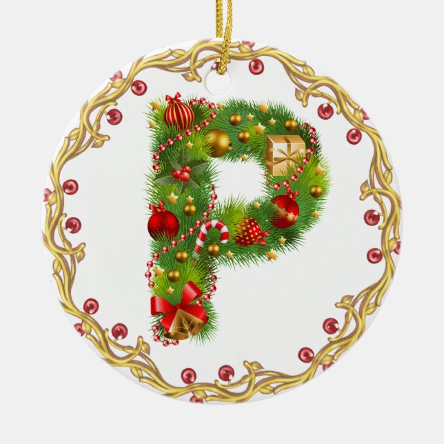 initial P monogrammed christmas ornament - circle (Front)