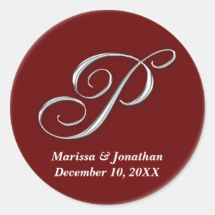 Initial P wine red monogram custom name favour sea Classic Round Sticker