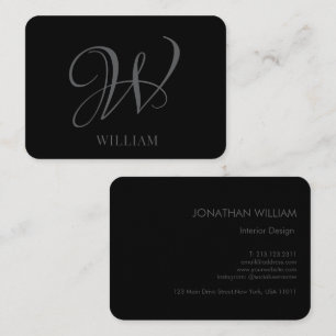 Initial Personalized Elegant Black Grey Monogram Business Card