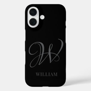 Initial Personalized Elegant Black Grey Monogram  iPhone 16 Case