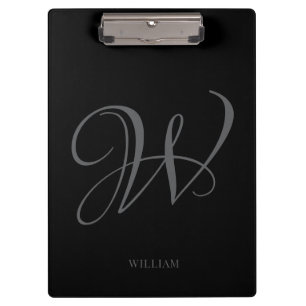 Initial Personalized Elegant Black Grey Monogram  Clipboard