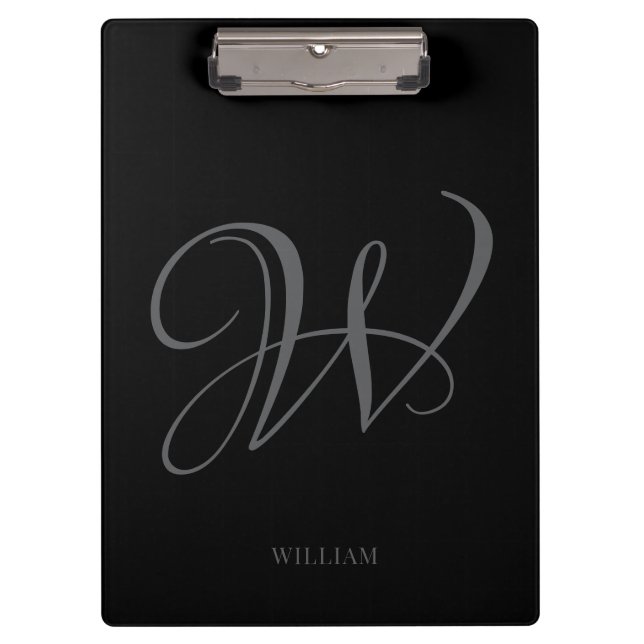 Initial Personalized Elegant Black Grey Monogram  Clipboard (Front)