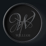 Initial Personalized Elegant Black Grey Monogram Clock<br><div class="desc">Simple stylish custom initial monogram in modern typography. Perfect custom gift with a personal touch</div>