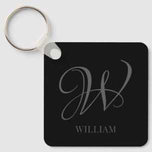 Initial Personalized Elegant Black Grey Monogram  Keychain