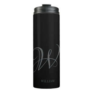 Initial Personalized Elegant Black Grey Monogram  Thermal Tumbler