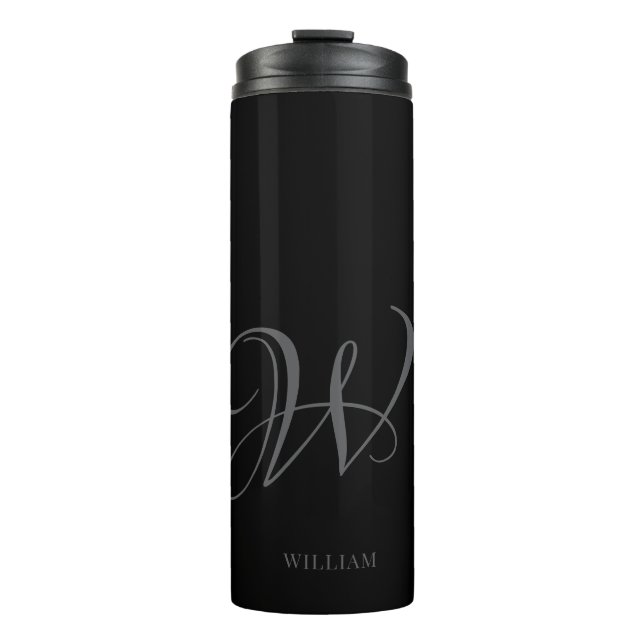 Initial Personalized Elegant Black Grey Monogram  Thermal Tumbler (Front)
