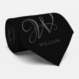 Initial Personalized Elegant Black Grey Monogram Tie