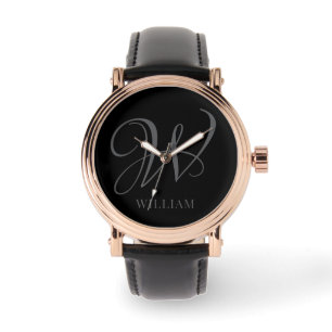 Initial Personalized Elegant Black Grey Monogram  Watch