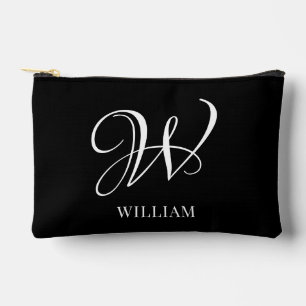 Initial Personalized Elegant Black Monogram Accessory Pouch