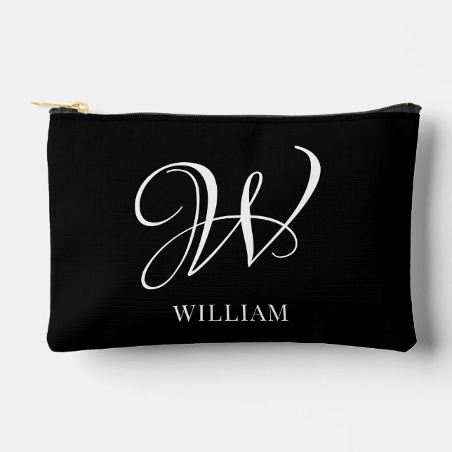 Initial Personalized Elegant Black Monogram  Accessory Pouch (Front)