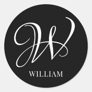 Initial Personalized Elegant Black Monogram Classic Round Sticker