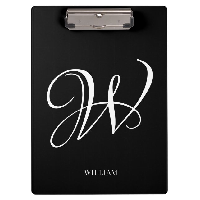 Initial Personalized Elegant Black Monogram  Clipboard (Front)