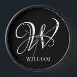 Initial Personalized Elegant Black Monogram Clock<br><div class="desc">Simple stylish custom initial monogram in modern typography. Perfect custom gift with a personal touch</div>